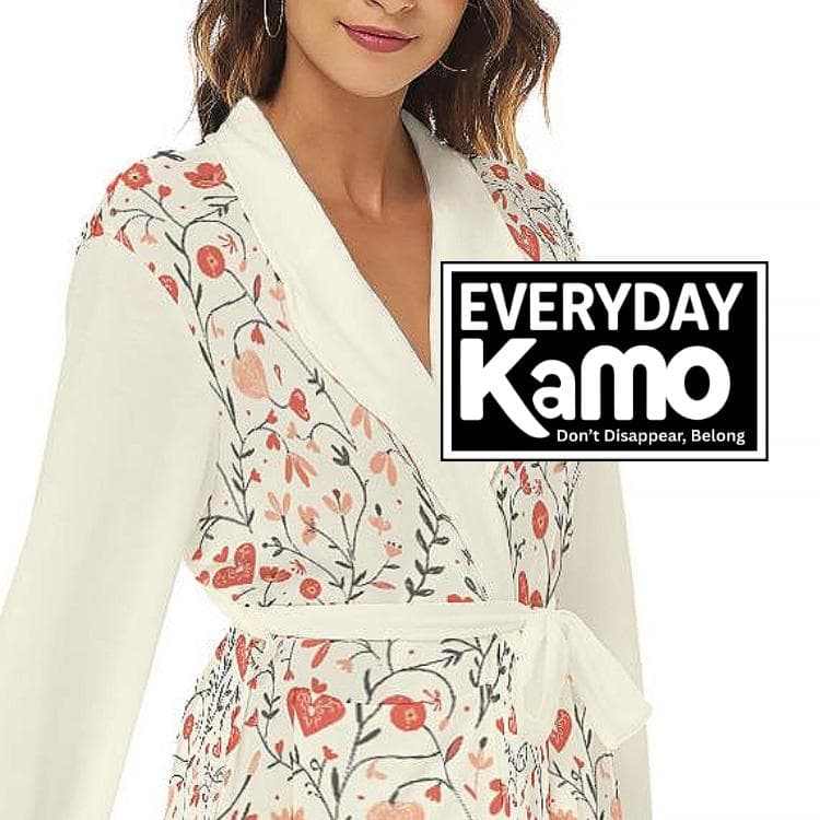 Romantic Floral Heart Robe | Soft Jersey Loungewear Kimono | Women's Spa Day Gift