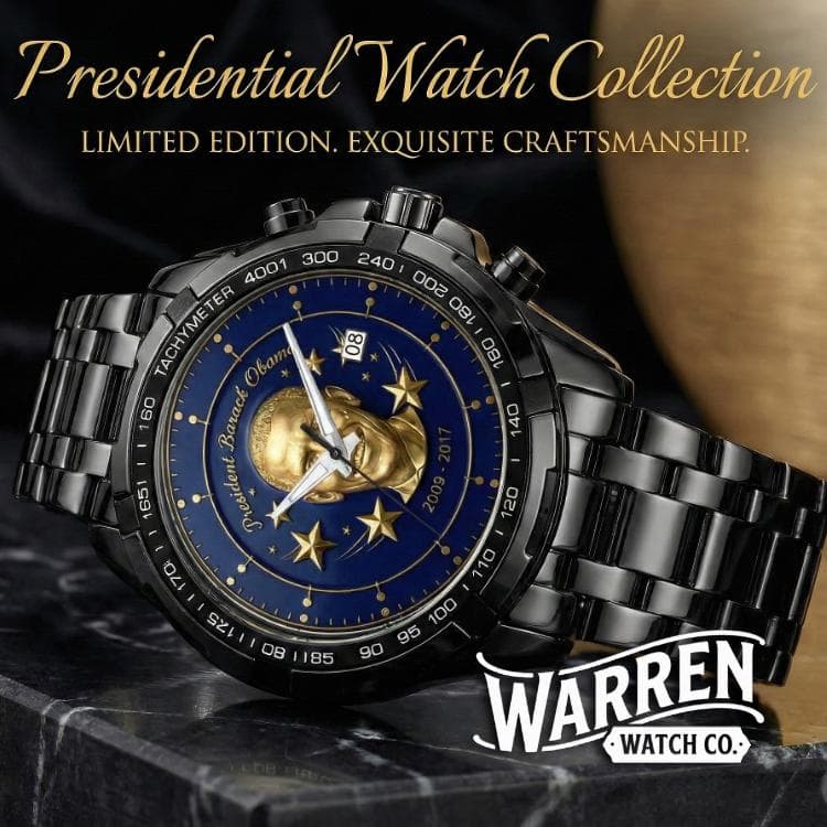 Barack Obama Presidential Commemorative Watch - Gold Portrait & Stars Design