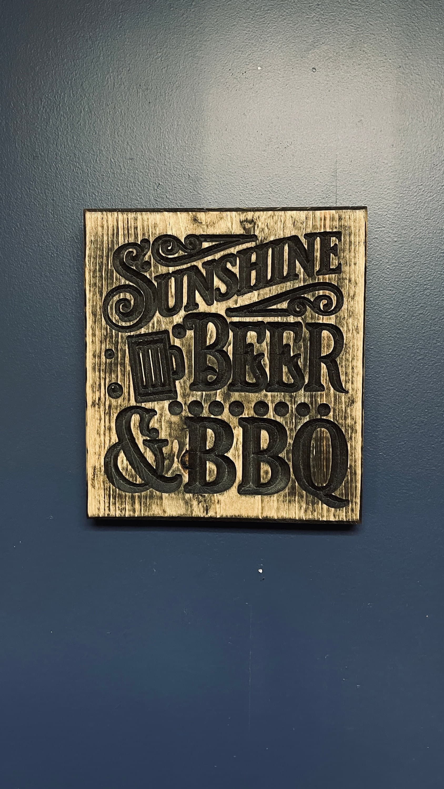 Sunshine, Beer & BBQ Horizontal Carved Wood Sign