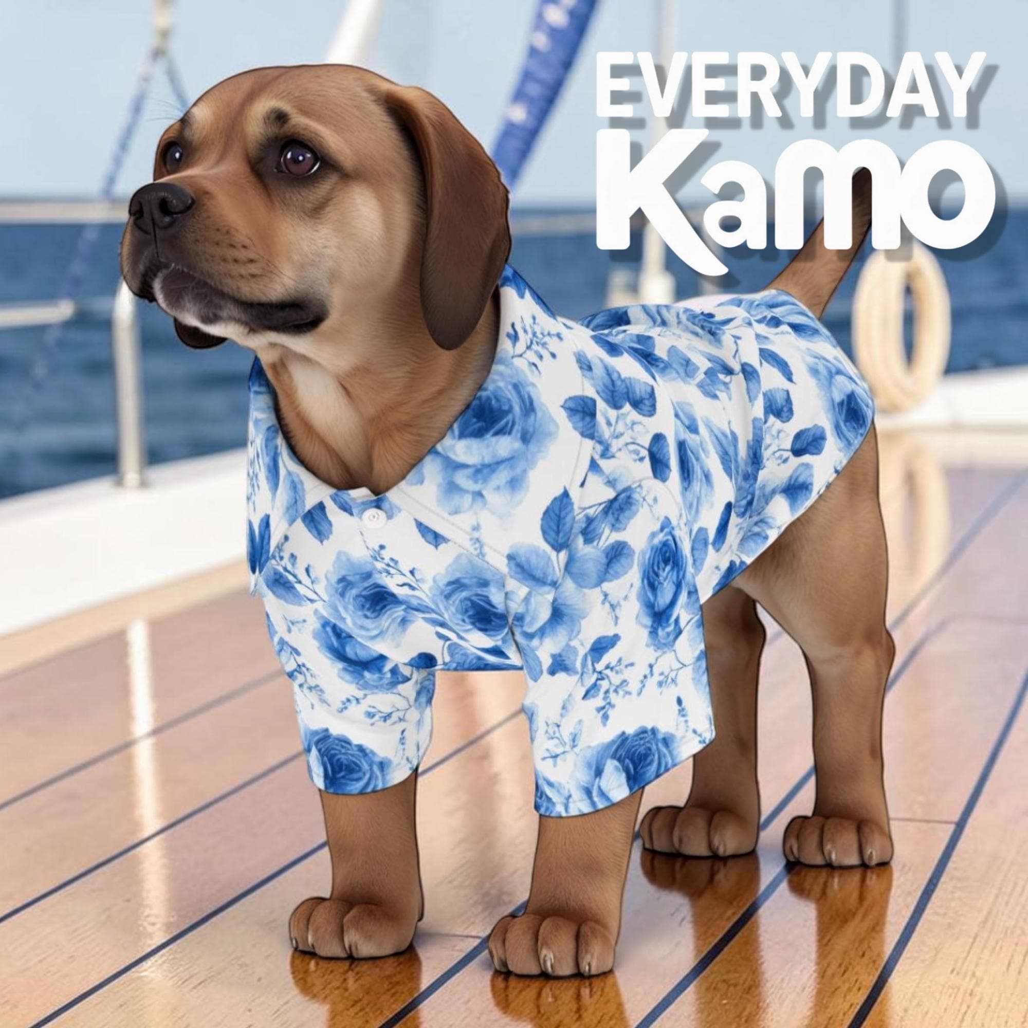 Blue Floral Pet Hawaiian Shirt | Breathable Dog Shirt Summer