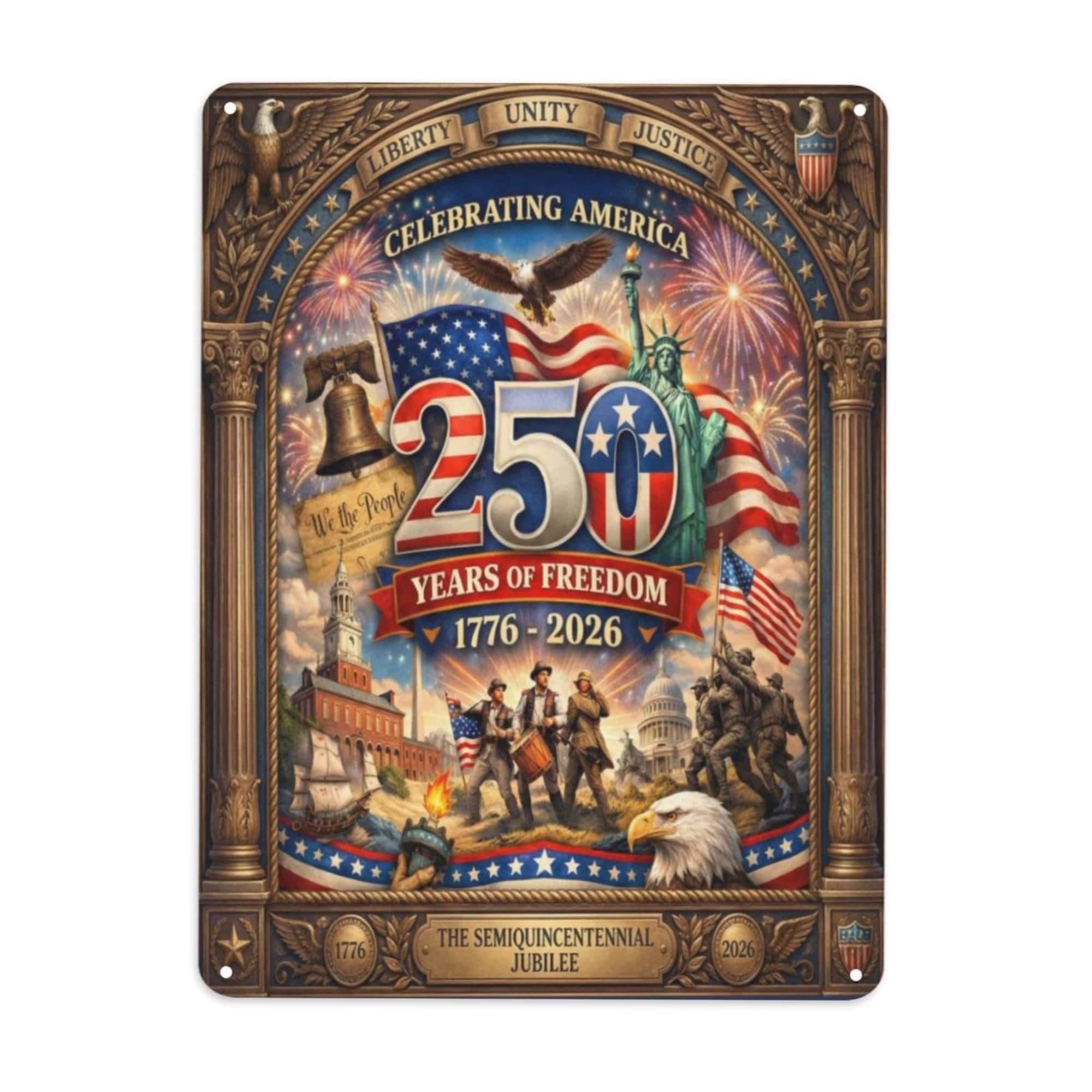 America 250th Anniversary Tin Wall Sign | 1776-2026 Jubilee Metal Decor
