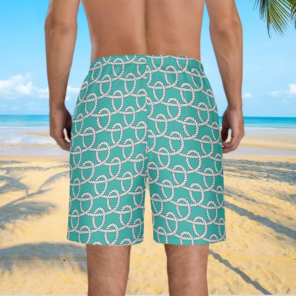 Nautical Rope Print Swim Trunks | Teal Coastal Boardshorts