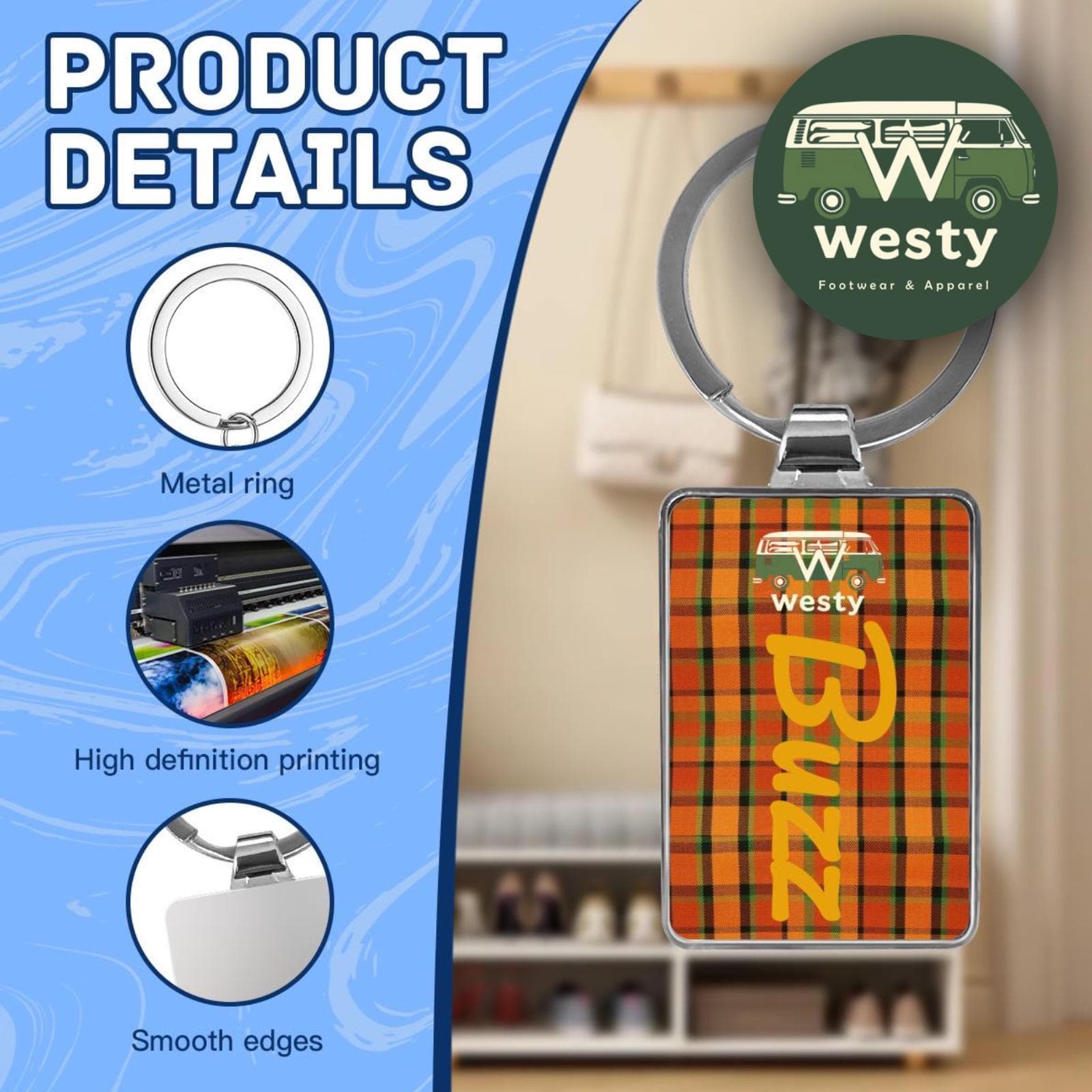 VW Westy Keychain - Retro Volkswagen Buzz Bus Stainless Steel