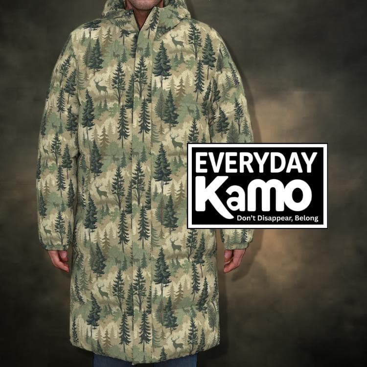 Majestic Deer Forest Camo Men's Long Down Puffer Parka - Windproof Winter Warmth