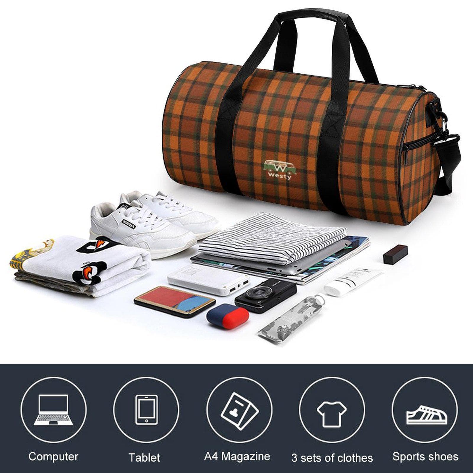 Westy Westfalia Orange Oxford cloth Cylindrical Gym Bag