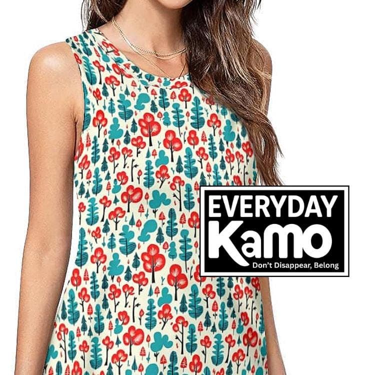 Whimsical Tree Print Sleeveless Dress with Pockets | Knee-Length Flowy Summer Casual A-Line Sundress for Women