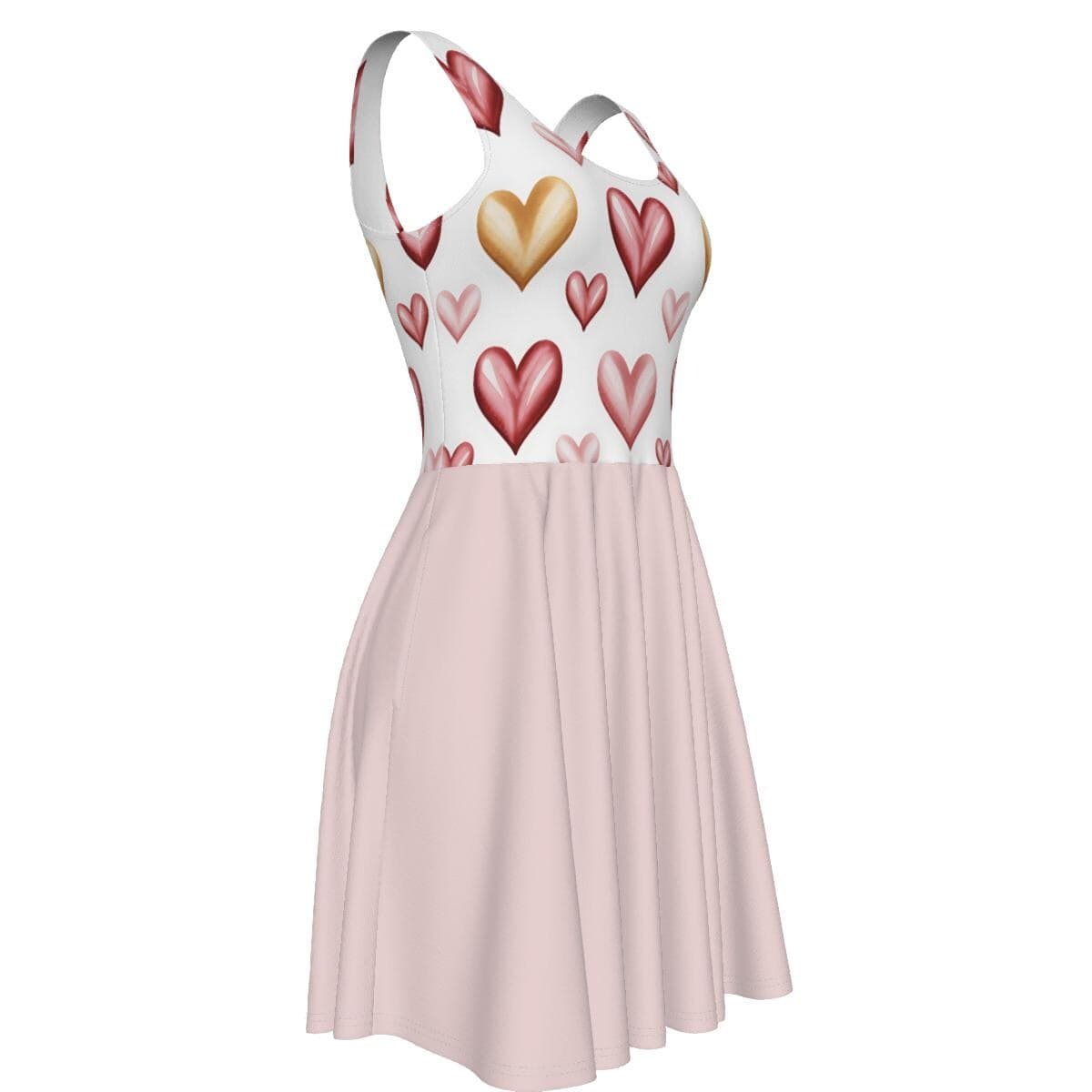 Sweetheart Skater Dress - Cute Heart Print Sleeveless Dress for Women