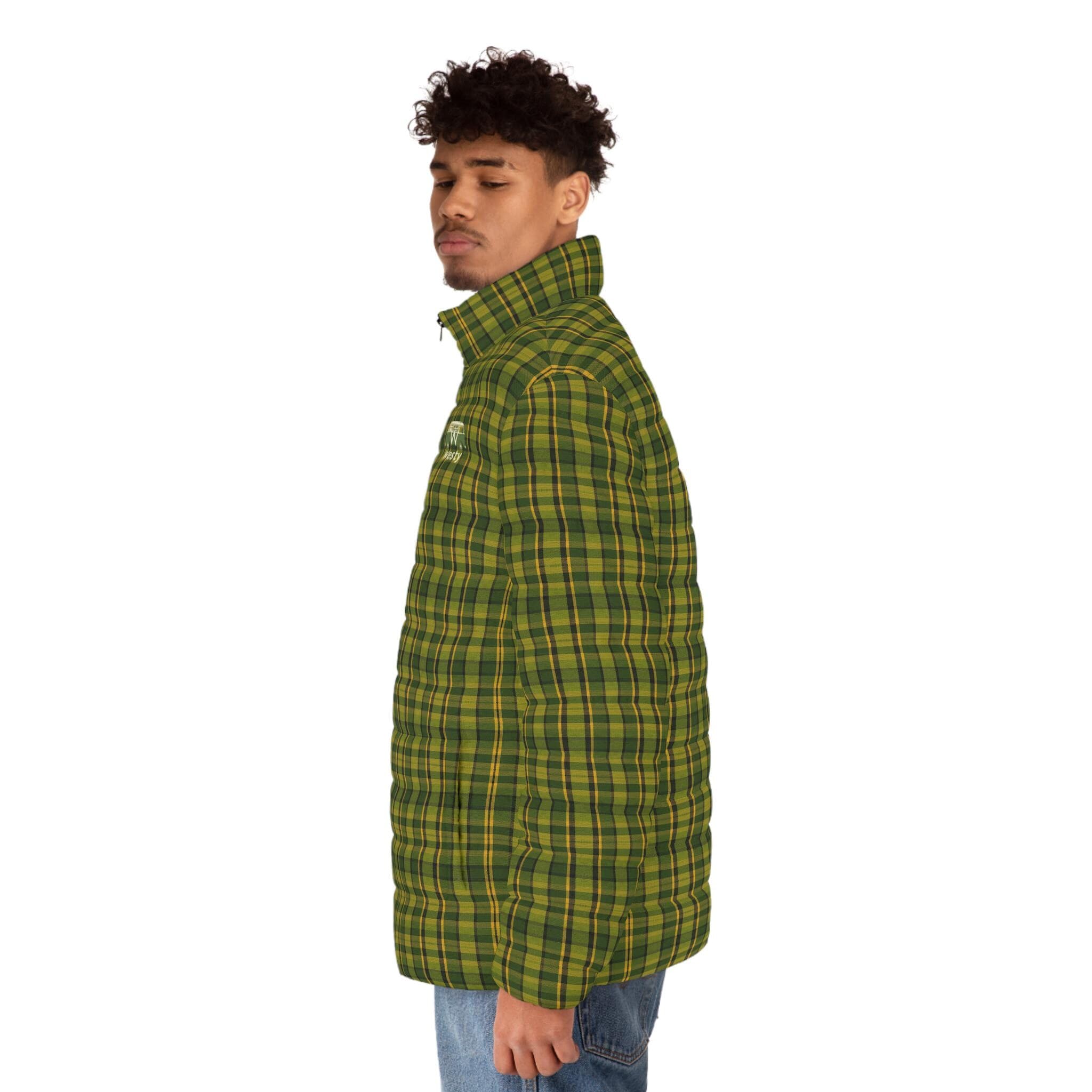 Westy Green Westfalia Plaid Pattern Puffer Jacket